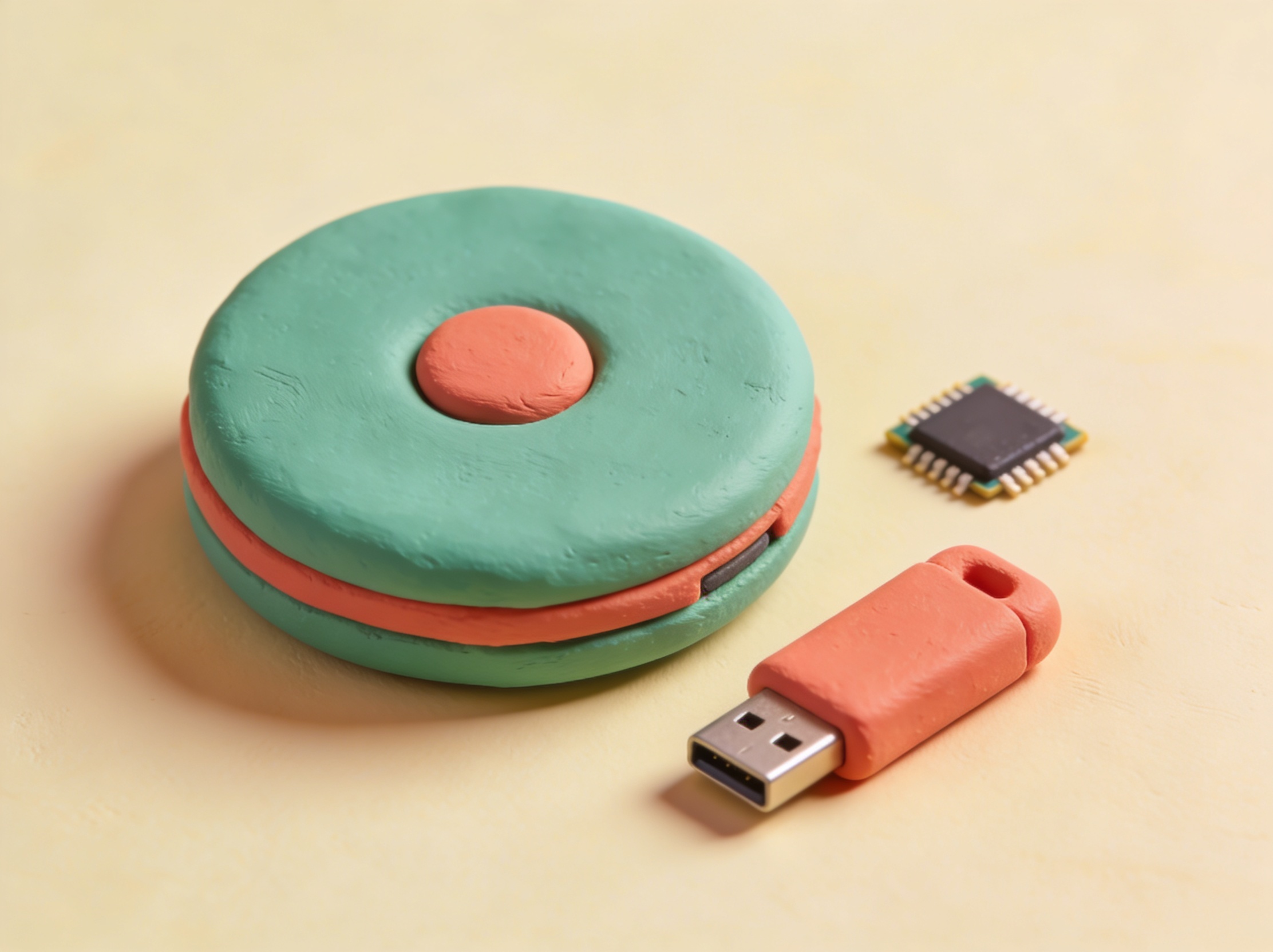 3D-illustrasjon av en harddisk, en minnebrikke og en USB-pinne – dataomregner