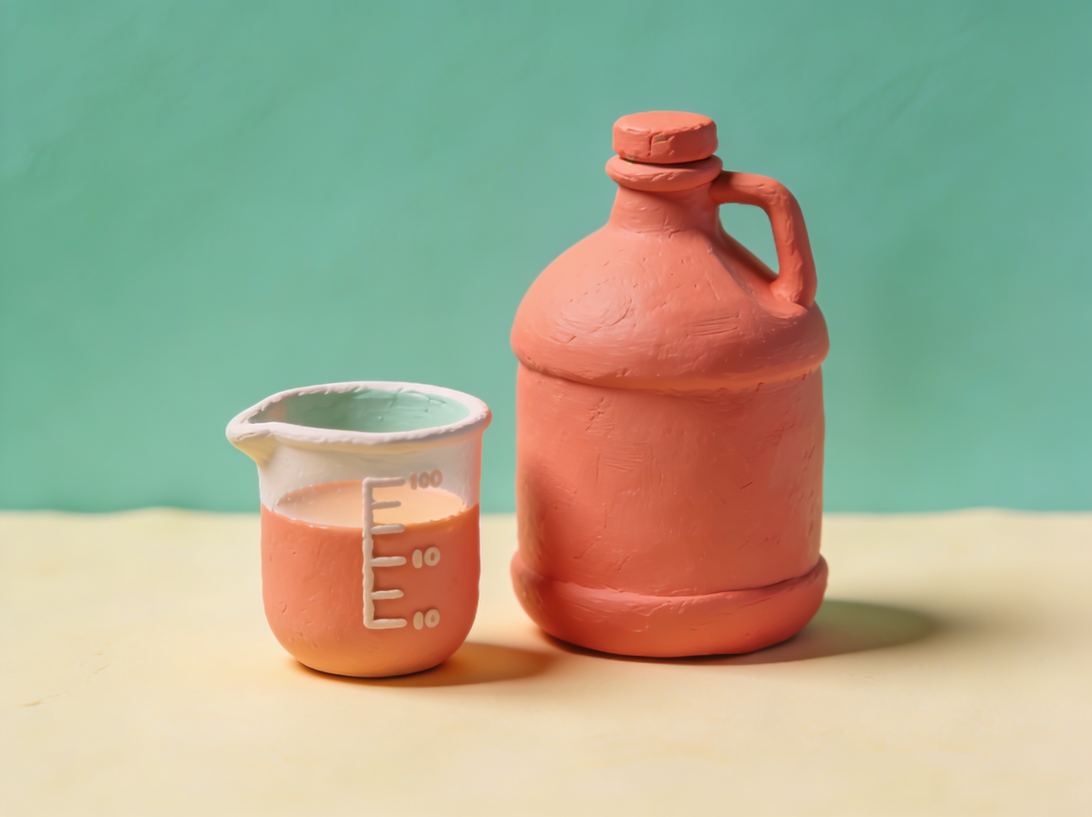 3D-illustrasjon av en målekanne og en gallon-dunk – liter til gallon