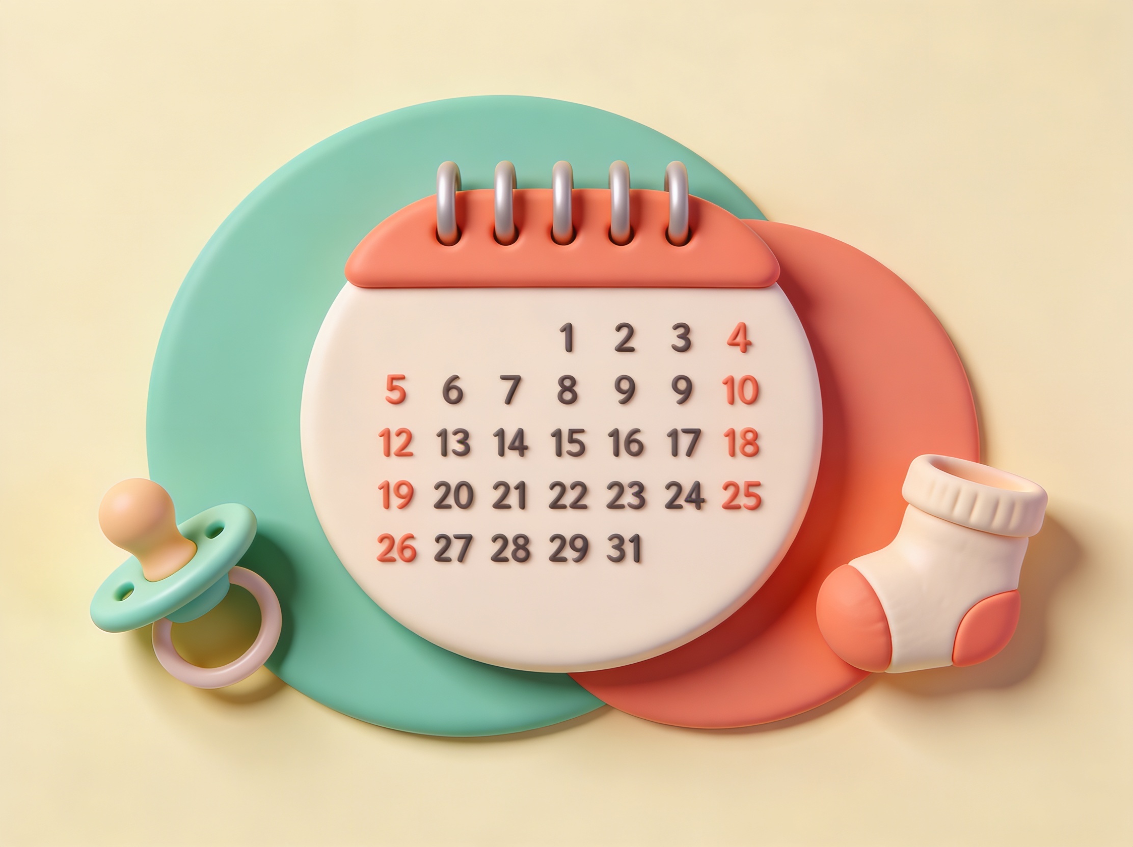 3D-illustrasjon av en gravidmage-figur og en kalender – terminkalkulator