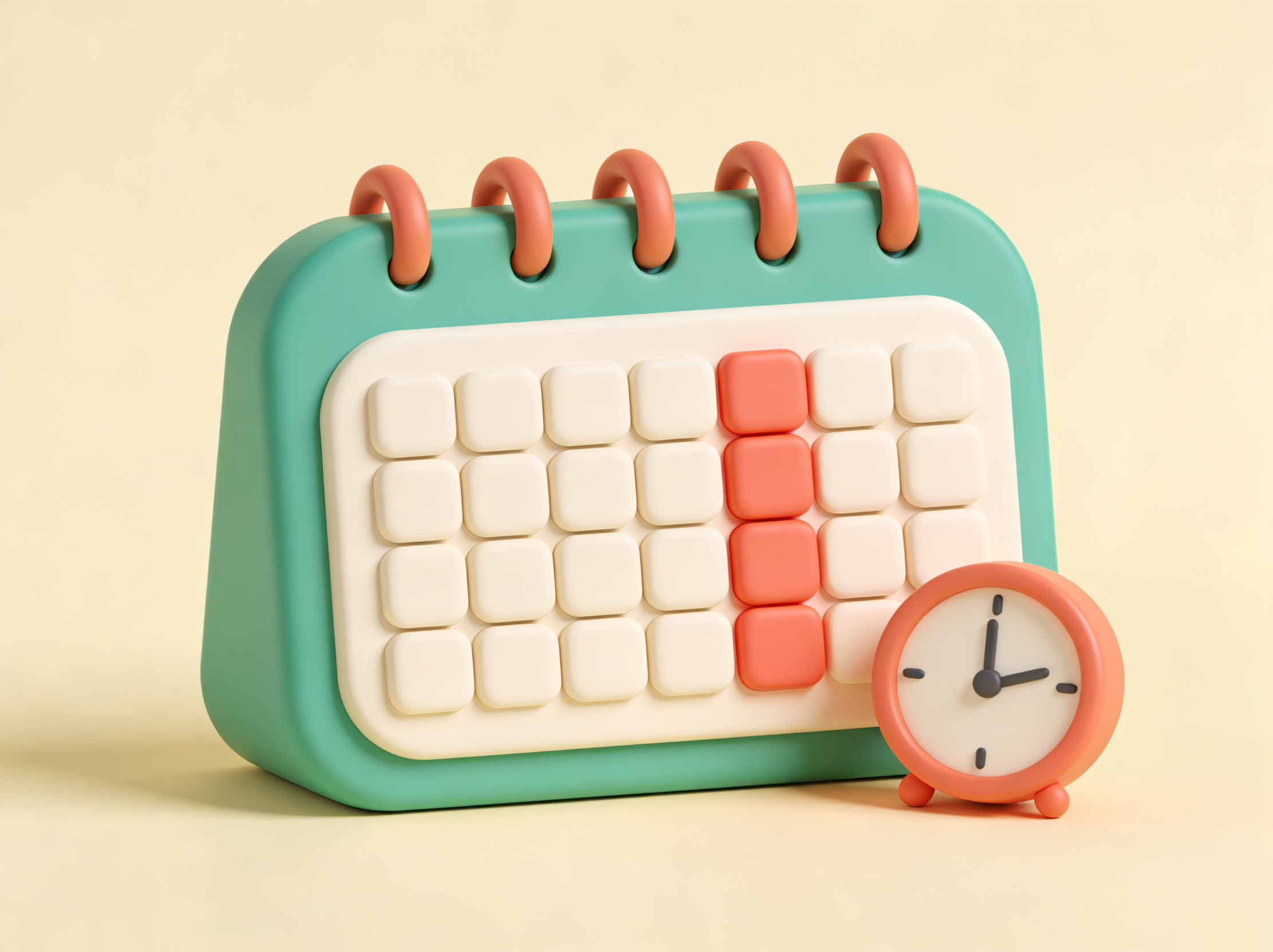 3D-illustrasjon av en kalender med en uthevet uke – ukenummer